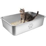 Extra-Large Stainless Steel Cat Litter Box with High Sides - 23.6" x 15.7" x 5.9" 