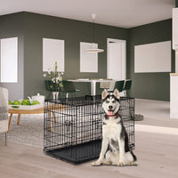 "Large Metal Folding Dog Crate Cage for Big Dogs - Double Door Design"