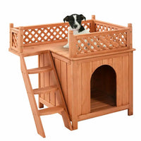 Costway Raised Wooden Dog House with Balcony        