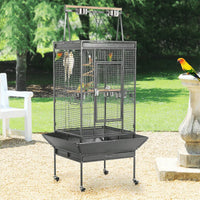 "Chic & Roomy 68.5'' Black Metal Rolling Bird Cage - The Ultimate Aviary for Your Parrots!"