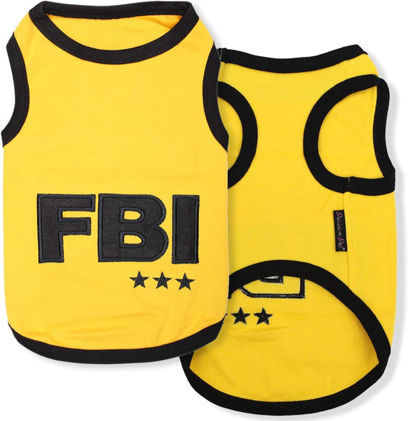 Embroidered FBI Dog Shirt - Sleeveless 100% Cotton Tee for Medium-Sized Dogs