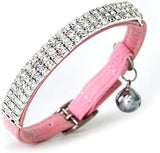 Adjustable Soft Velvet Cat Collar with Bling Diamante, Bells, and 2 Pcs in Black and Pink