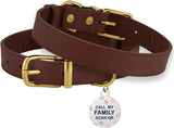 Professional Title: "Small Dog and Cat Leather Collar with QR ID Tag, Dark Brown & Gold Buckle, 7-9 Inch"