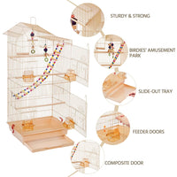 39-Inch Almond Metal Parrot Cage for Small Birds