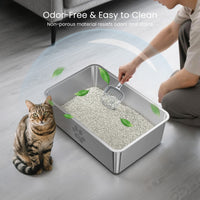 Extra-Large Stainless Steel Cat Litter Box with High Sides - 23.6" x 15.7" x 5.9" 