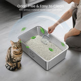 Extra-Large Stainless Steel Cat Litter Box with High Sides - 23.6" x 15.7" x 5.9" 