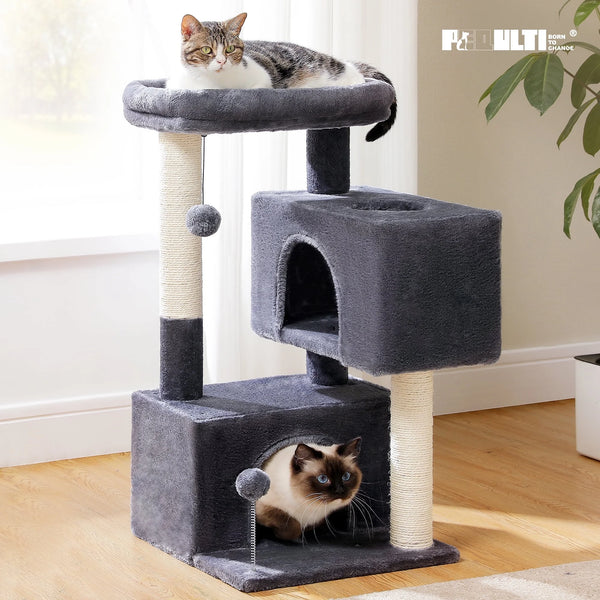  Cat Tree Tower with Dual Large Condos - Perfect for Kittens & Medium Cats in Dark Gray