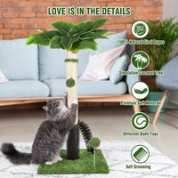 Professional title: "38" Tall Green Cat Scratching Post for Indoor Cats with Dangling Ball and Spring Ball"