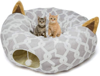 Cozy Cat & Small Dog Tunnel and Bed with fluffy Cover and Toys, 10" Diameter, 3ft Length 