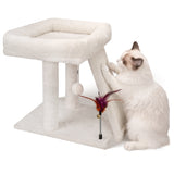 Deluxe Beige Cat Tree with Condo, Scratching Post, Hammock, and Hanging Ball