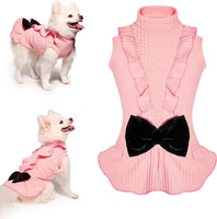 "Adorable Pink Dog Birthday Dress - Princess Turtleneck Skirt with Velvet Bow for Small & Medium Girls!"