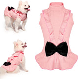 "Adorable Pink Dog Birthday Dress - Princess Turtleneck Skirt with Velvet Bow for Small & Medium Girls!"