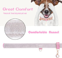 Pink Color Dog & Cat Collar  with Leather Leash, [Bling Rhinestones] 