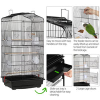 64" Large Rolling Metal Bird Cage with Open Top, Black