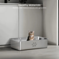Extra-Large Stainless Steel Cat Litter Box with High Sides - 23.6" x 15.7" x 5.9" 
