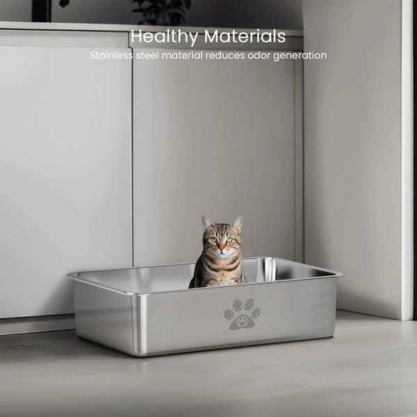 Extra-Large Stainless Steel Cat Litter Box with High Sides - 23.6" x 15.7" x 5.9" 