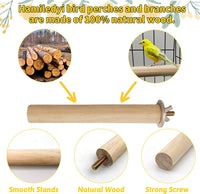 Natural Wood Bird Perch Stand Set - 8 Piece Playground for Cockatiels, Parakeets, and Conures - Essential Accessories for Bird Cages