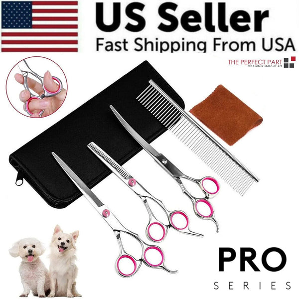 Professional Dog Grooming Scissors Set - Stainless Straight, Curved & Thinning Shears