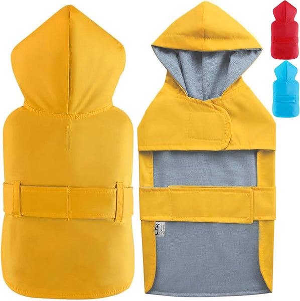 Professional title: "Waterproof Dog Raincoat with Hood and Leash Hole - Available in 10 Sizes, Double Layer Design with Cotton Lining for Small, Medium, and Large Dogs (Yellow, Size L)"