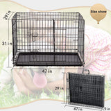 "Black 48" Folding 2-Door Pet Cage with Divider and Tray"