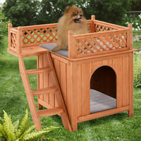 Costway Raised Wooden Dog House with Balcony        