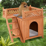 Costway Raised Wooden Dog House with Balcony        