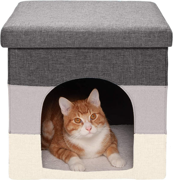 Hygge Stripe Small Pet House with Plush Ball Toy