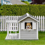 Rustic Wooden Dog Cabin with Sheltered Balcony for Medium to Large Dogs