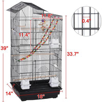 "Spacious 39-Inch Roof Top Bird Cage with Toys for Small Parrots"