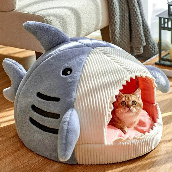 Luxury Plush Shark Bed for Cat and Small Dog 