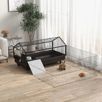 "Multi-functional Rolling Small Animal Habitat with Expandable Run Area – Perfect for Rabbits, Guinea Pigs, and Hedgehogs – Includes Water Bottle, Food Bowl, and Ramps | 46.5”"