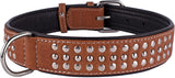 Leather Studded Dog Collar with Soft Padding for Small, Medium, and Large Dogs - Brown (Neck Fit 23" - 26")