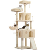 "Multi-Level Cat Tree Scratching Tower with Condo, Hammock, and Interactive Toy Ball"