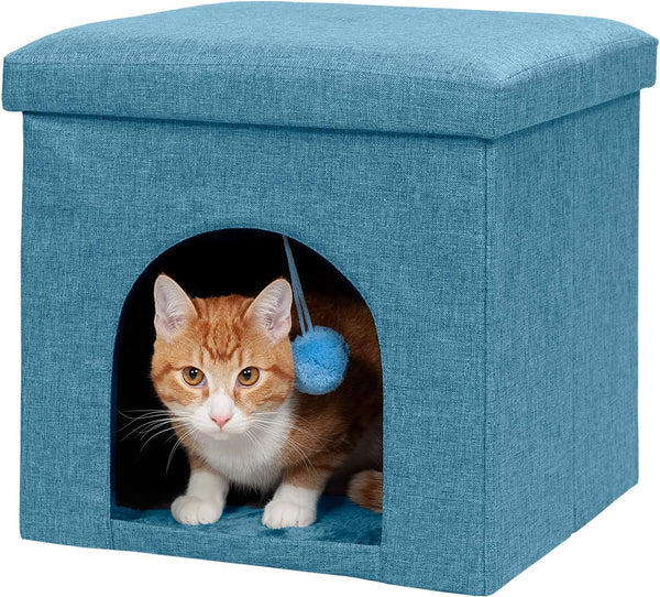 Luxurious Collapsible Pet House with Plush Ball Toy - Ocean Blue