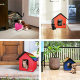 "Fleece Heated Small Pet House - Secure, Weather-Proof, Foldable - Orange/Black"