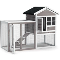 Deluxe 2-Story Wooden Rabbit & Chicken Hutch with Spacious Run Area