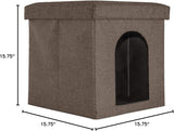 "Cozy Collapsible Cat House & Footstool with Plush Toy - Coconut Brown, Small"