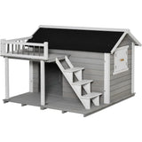 Rustic Wooden Dog Cabin with Sheltered Balcony for Medium to Large Dogs