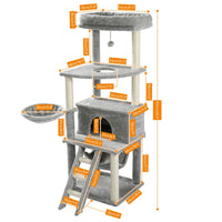 "Multi-Level Cat Tree Scratching Tower with Condo, Hammock, and Interactive Toy Ball"