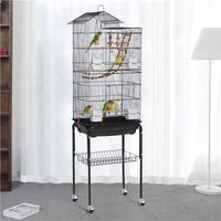 "Large Rolling Bird Cage with Perches - Sleek Black Design"