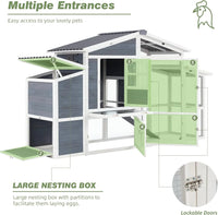 Spacious 81" Wooden Chicken Coop for 6-8 Chickens - Multi-Level Outdoor Hen House with Nesting Boxes 