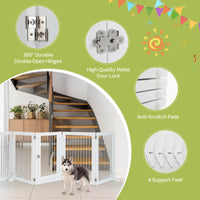 Freestanding 6-Panel Dog Gate with 4 Support Feet for Stairs