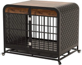 Heavy Duty Dog Crate Wooden Dog Cage Furniture with Tabletop for Small Medium Large Dogs, Decor Pet House Kennel with Removable Trays and Lockable Wheels