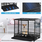 Dog Cage Crate Heavy Duty Sturdy Metal.           48/42/36" Large Pet Dog Kennel Fence for Training, Indoor and Outdoor Dog Fence with Lockable Wheels and Plastic Tray and Double Door and Lock Design,Black