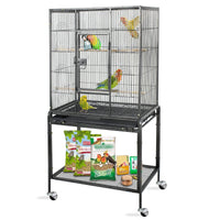 Large 53" Rolling Bird Cage with Stand - Ideal Lovebird House in Stylish Black Finish