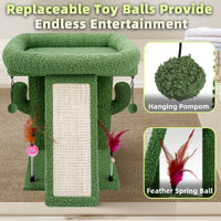 Green Desert Cactus Cat Tree with Condo, Scratch Post, Hammock, and Hanging Ball