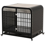 Heavy Duty Dog Crate Wooden Dog Cage Furniture with Tabletop for Small Medium Large Dogs, Decor Pet House Kennel with Removable Trays and Lockable Wheels