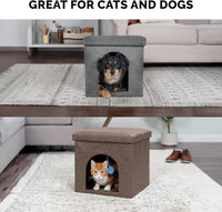 "Cozy Collapsible Cat House & Footstool with Plush Toy - Coconut Brown, Small"