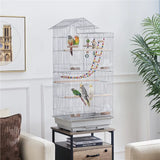 "Stylish 39" Light Gray Metal Parrot Cage – Perfect Home for Small Birds!"