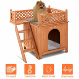 Costway Raised Wooden Dog House with Balcony        